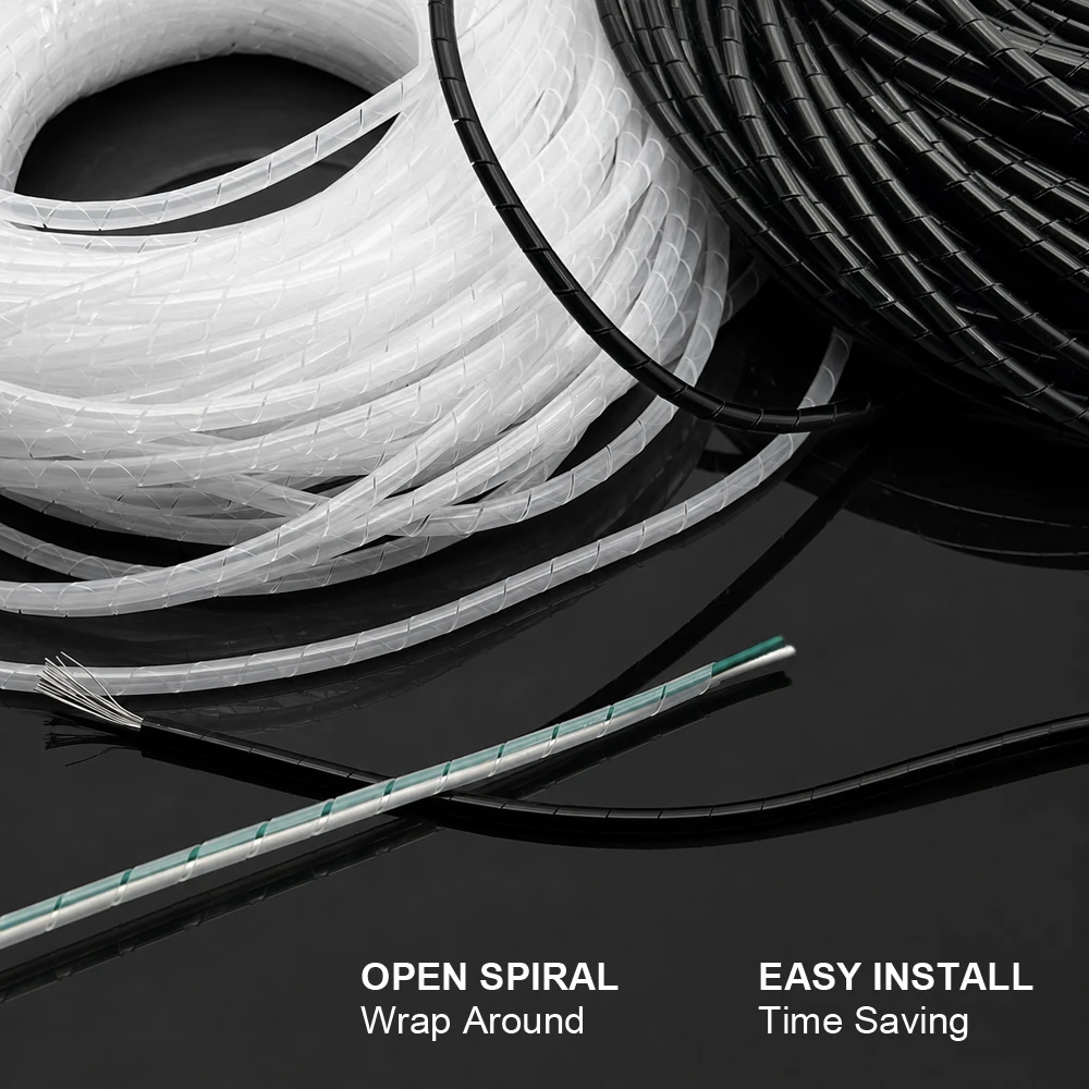 black/white PE spiral winding pipe ID 4~30mm Scratch resistant/aging resistant/insulated/wire and cable storage conduit