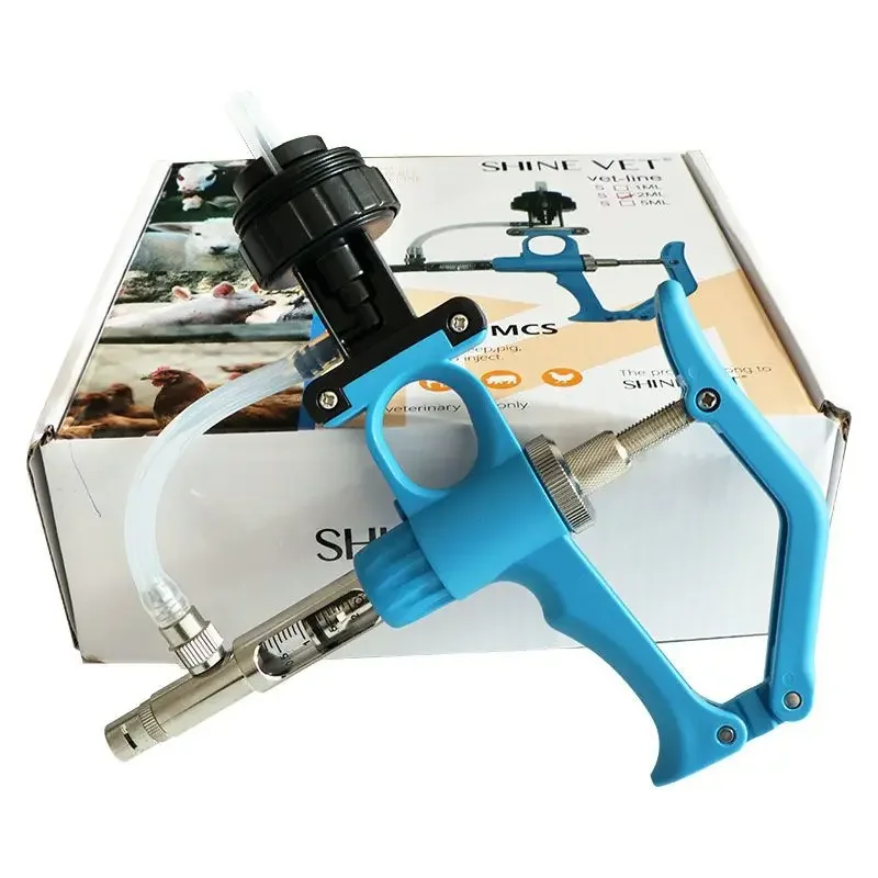 

Adjustable metal insertion bottle type dual purpose injection syringe for animal use Vaccine dispenser