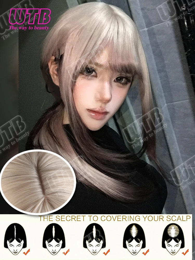 WTB Synthetic Wig Multi-layered Highlighted Straight Wig with Bangs Suitable for Women to Wear at Comic Con Events Tea Parties