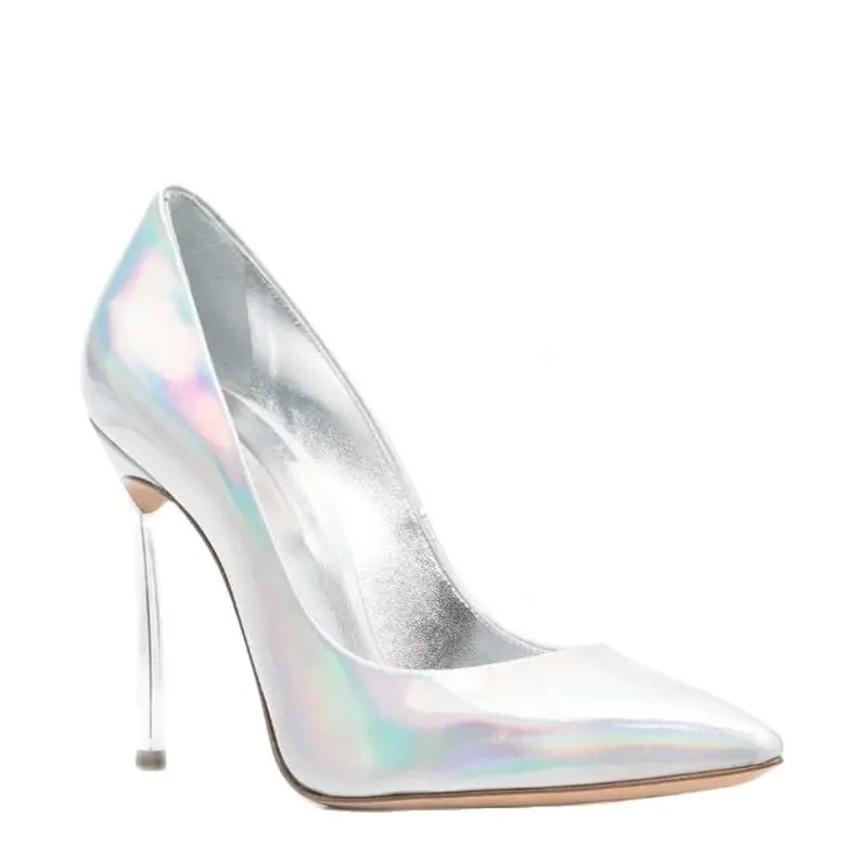 

Silver Patent Leather Sexy Pumps Laser Pointed Toe Shoes for Women Thin Heel High Heels Party Shoes 2023 Zapatos Para Mujere