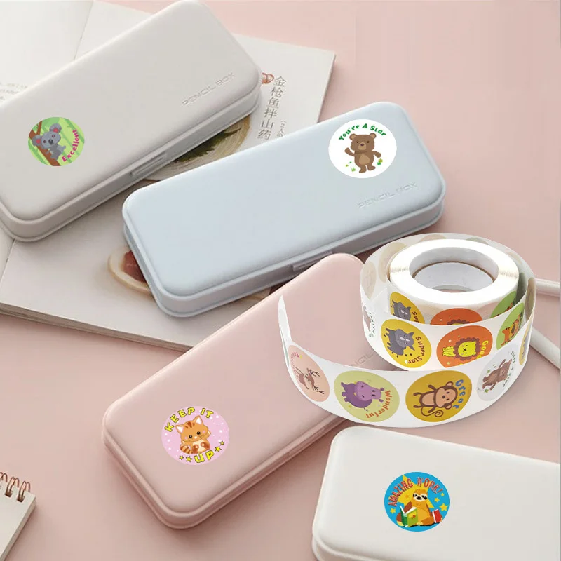 500Pcs/Roll Children's Cute Animal Scroll Reward Stickers for School Teacher Supplies Student Kids Inspirational Labels