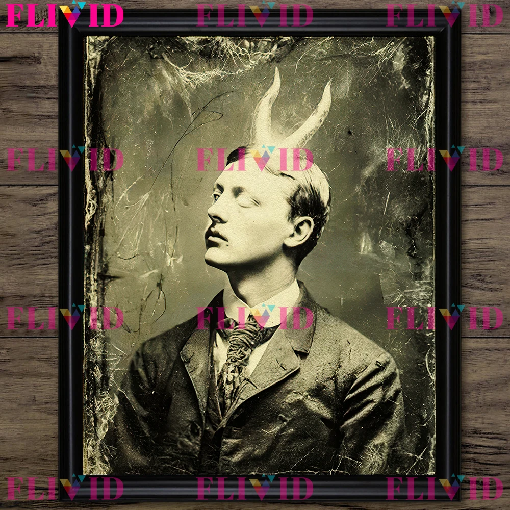 Haunted Antique Photograph Wall Art Canvas Print,Creepy Victorian Portraits Art Poster Print,Horror Gothic Decoration Unframed