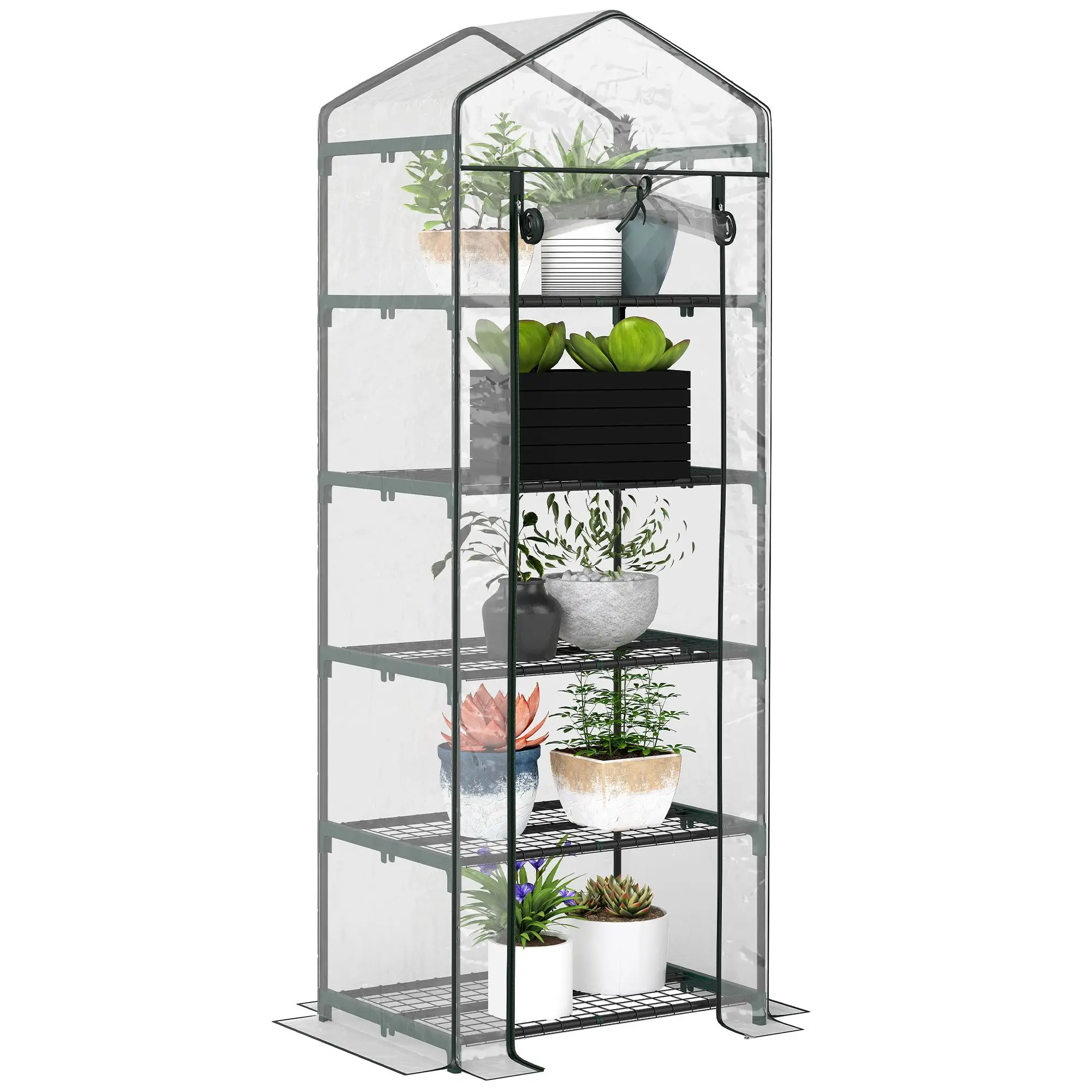 

For 5 Tier Mini Greenhouse, Portable Outdoor Flower Stand with Shelf Clips, Indoor Greenhouse with Steel Frame, Transparent, 27.