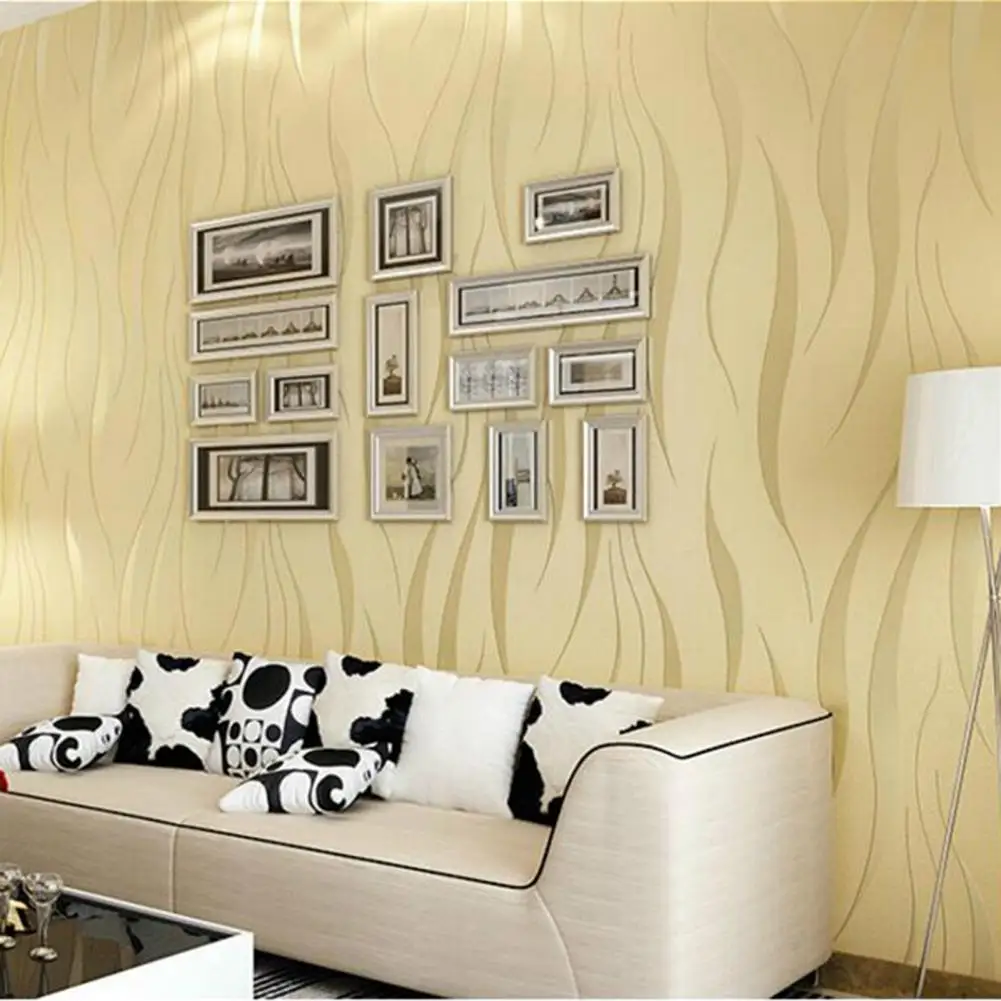 53cm*10M Wall Sticker 3D Abstract Waves Stripes Pattern Dirt-proof Antistatic Decorative Nonwoven Bedroom Wallpaper