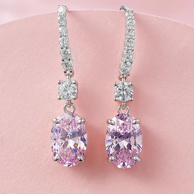 OEVAS Luxury 100% 925 Sterling Silver 7CT 8x12mm 5A High Carbon Diamond Drop Earrings for Women Fine Jewelry Gift Wholesale