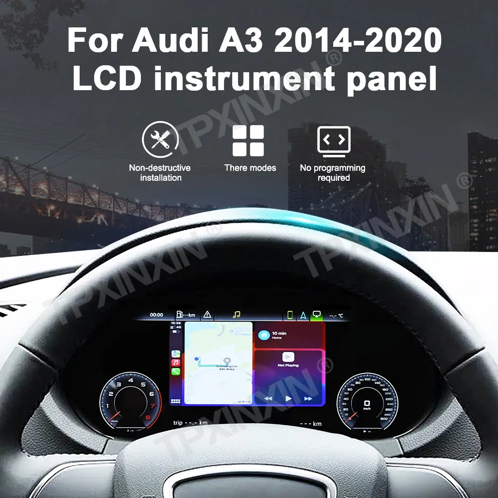 12.3 Inch instrument panel+7 inch screen For Audi A3 2014-2020 HD Touch Screen Speedometer Odometer Dashboard Display Carplay