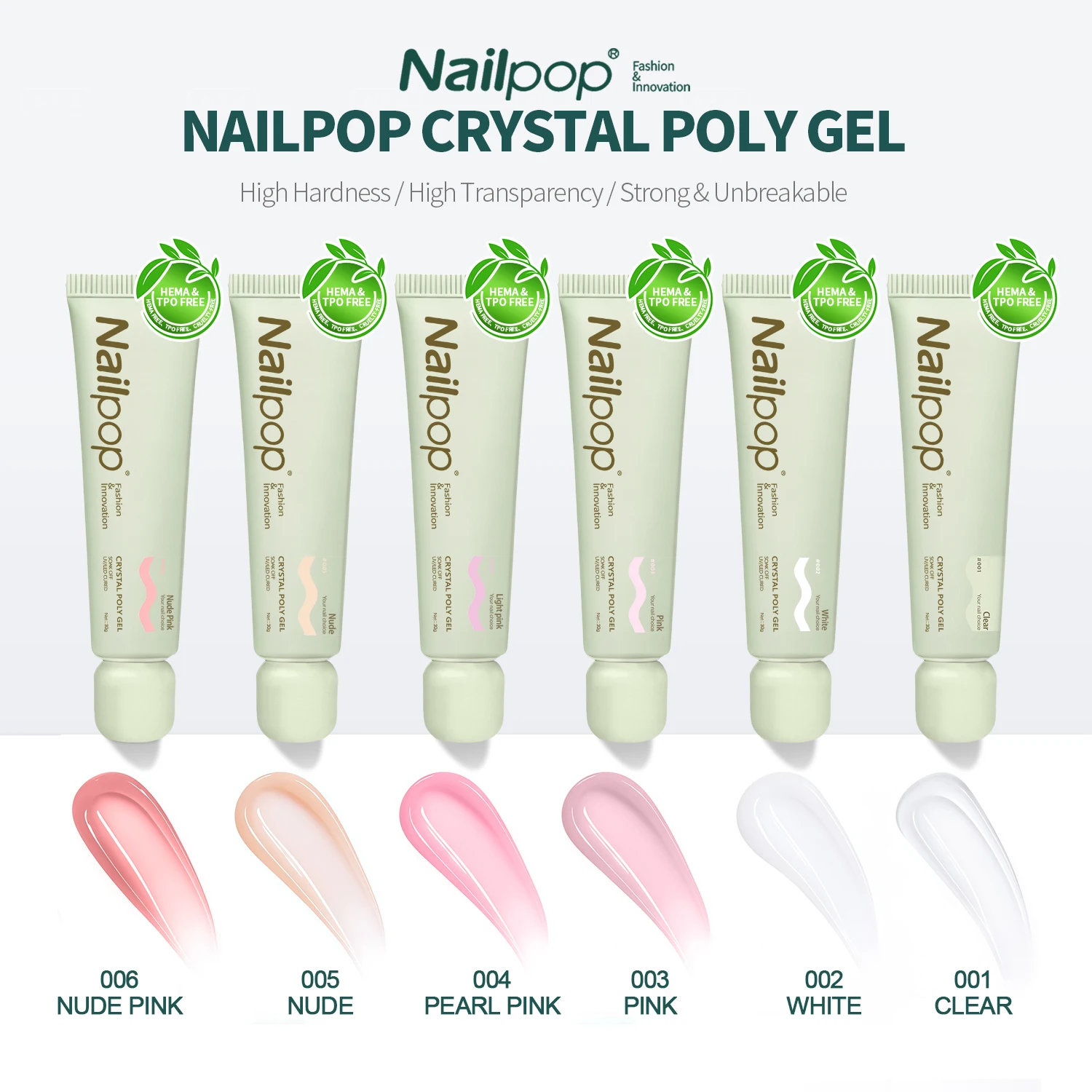 

Nailpop TPO/HEMA-Free Crystal Poly Nail Gel Builder Gel 6 Colors For Nails Extension UV/LED Lamp Curing Fast Dry Perfect DIY 1pc