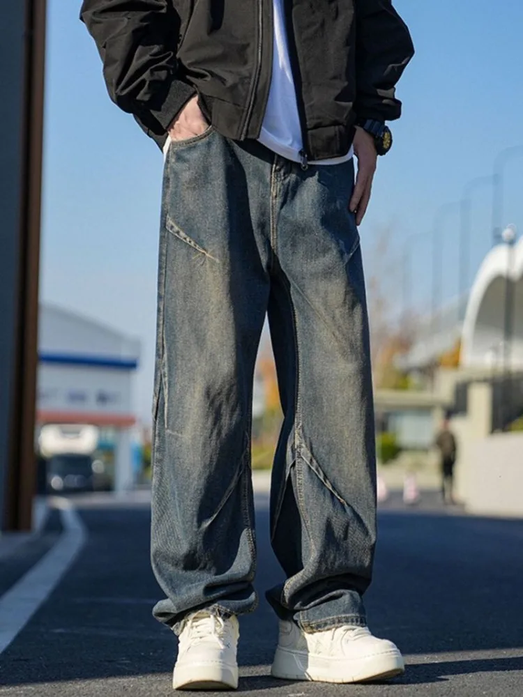 

Cotton Baggy Men Wide Leg Jeans Retro Loose Streetwear Fashion Korean Straight Washed Denim Trousers High Quality Brand Clothes