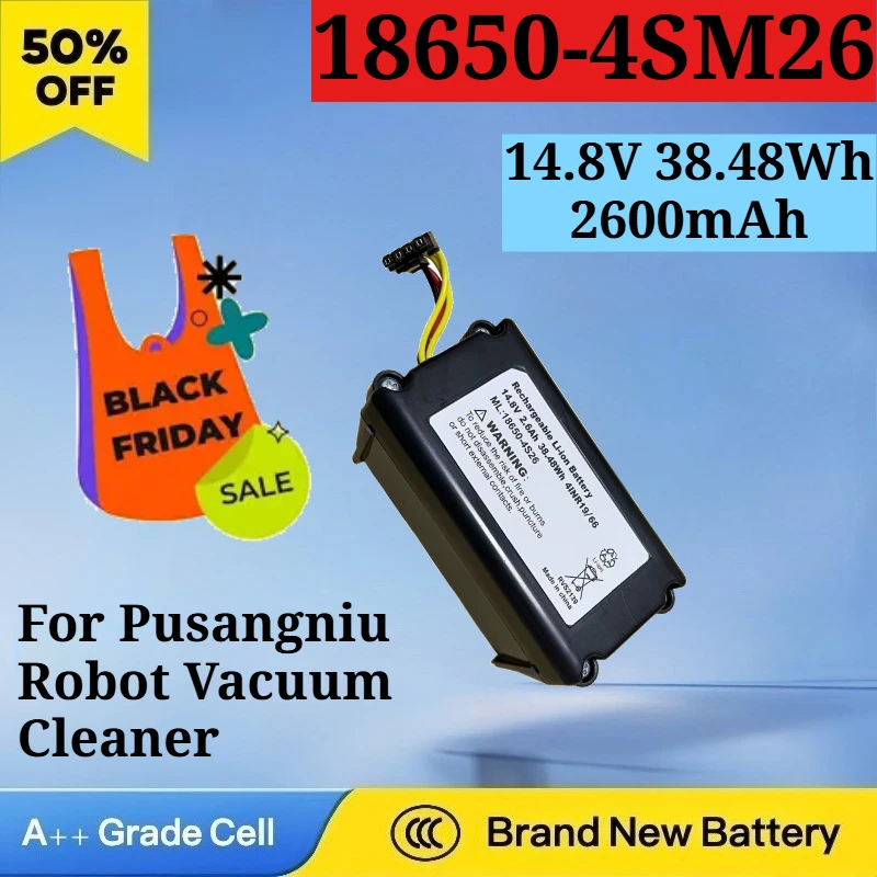 

18650-4SM26 14.8V 38.48Wh 2600mAh/47.36Wh 3200mAh Rechargeable Battery for Pusangniu Robot Vacuum Cleaner Replacement Battery
