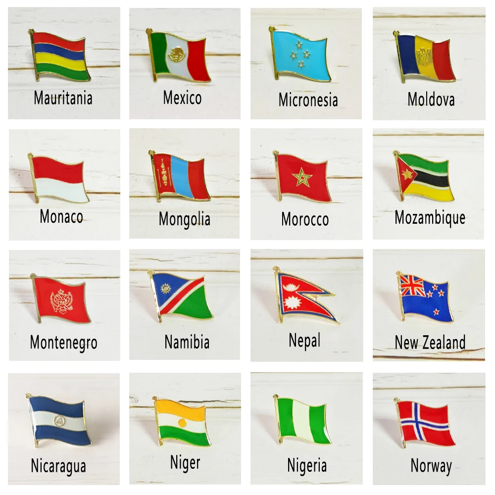 Flaga narodowa Metalowa przypinka do klapy Odznaka kraju Cały świat Mauritius Meksyk Monako Maroko Montenegro Nepal Nigeria Norwegia Niger