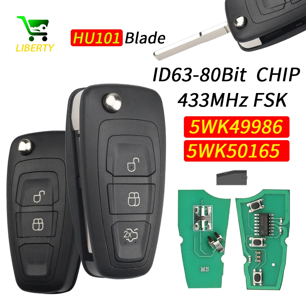 

Liberty 2/3 BTN Car Remote Key 4D63 FSK 433Mhz For Ford C-Max Focus Galaxy Ranger Mondeo S-Max HU101 Blade 5WK50165 / 5WK49986