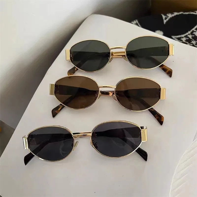 

3 PCS Fashionable Oval Metal Women's Glasses Black Frame Brown Gradient Lenses Glasses Accessories