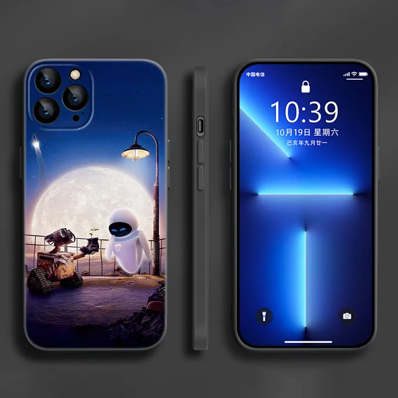 Cartoon Robot WALL-E Black Silicone Phone Case For Apple iPhone 12 13 Mini 11 14 15 16 Pro Max 7 8 Plus image 6