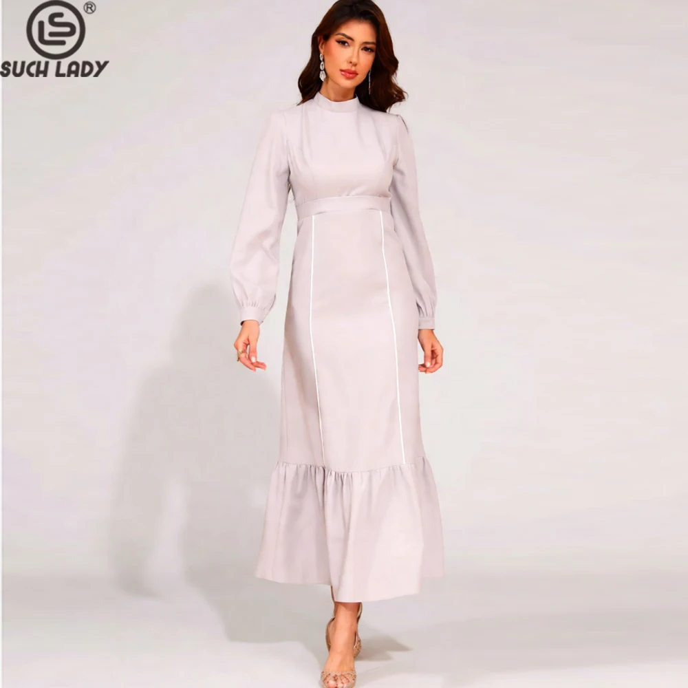 

Женское платье с рюшами и длинными рукавами, круглым вырезом, облегающее платье миди, элегантное офисное вечернее платье-футляр с контрастной белой строчкой