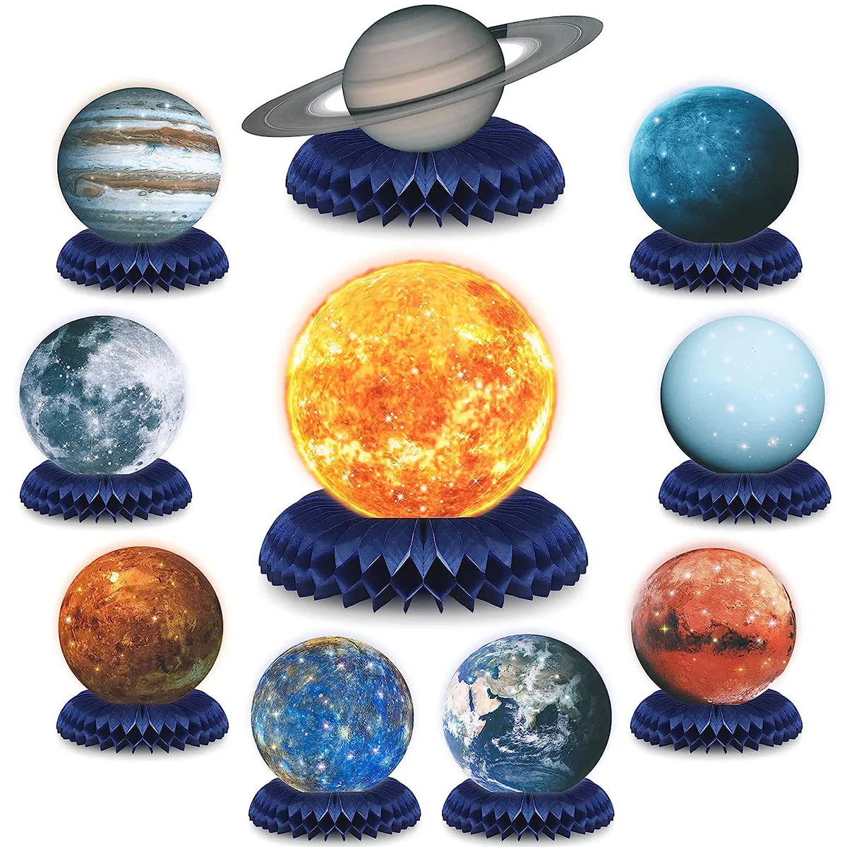 10 pieces of outer space honeycomb ornaments for birthday party decoration table party honeycomb table paper honeycomb base