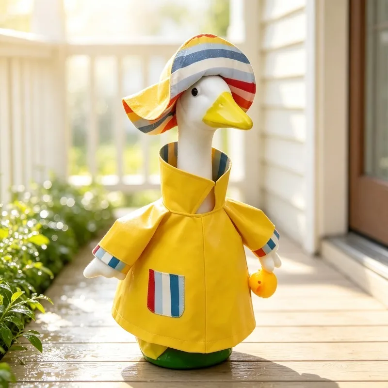 Yellow Rainwear for 23 Inch Porch Goose Statue with Hat Adjustable Outdoor Garden Decor Prop Without Goose