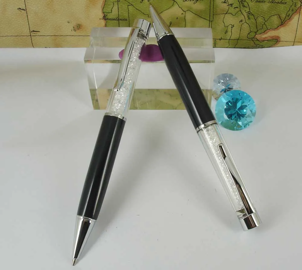 ACMECN Superior Sparkle Austria Crystal Black Twist Promotion Gifts Famous Brand Diamond Decorative Ball Pens Silver Inlays