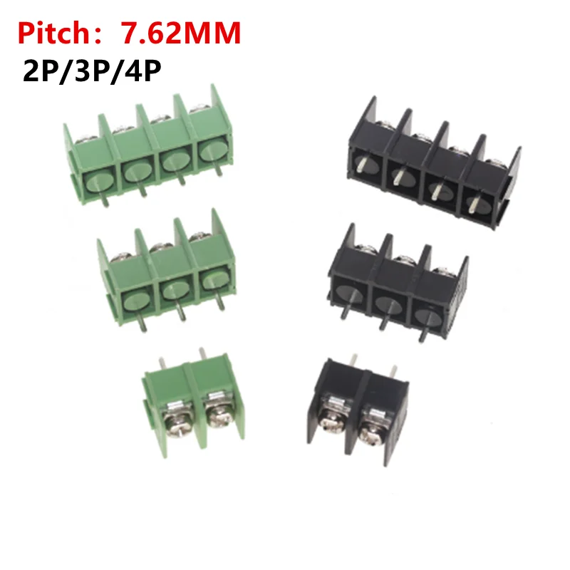 10pcs 7.62mm Kf7.62-2p 3p 4p Mg762-2 3 4 Pin Can Be Spliced Screw Terminal Block Connector Black Green 7.62mm Pitch
