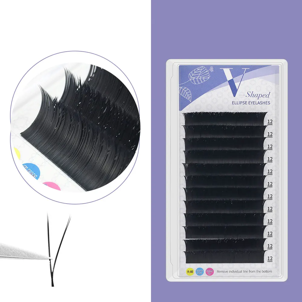 

V Shape Ellipse Flat Split Tips Eyelash Extension Soft Easy Fan Eyelashes Volume Premium Natural Individual Lashes