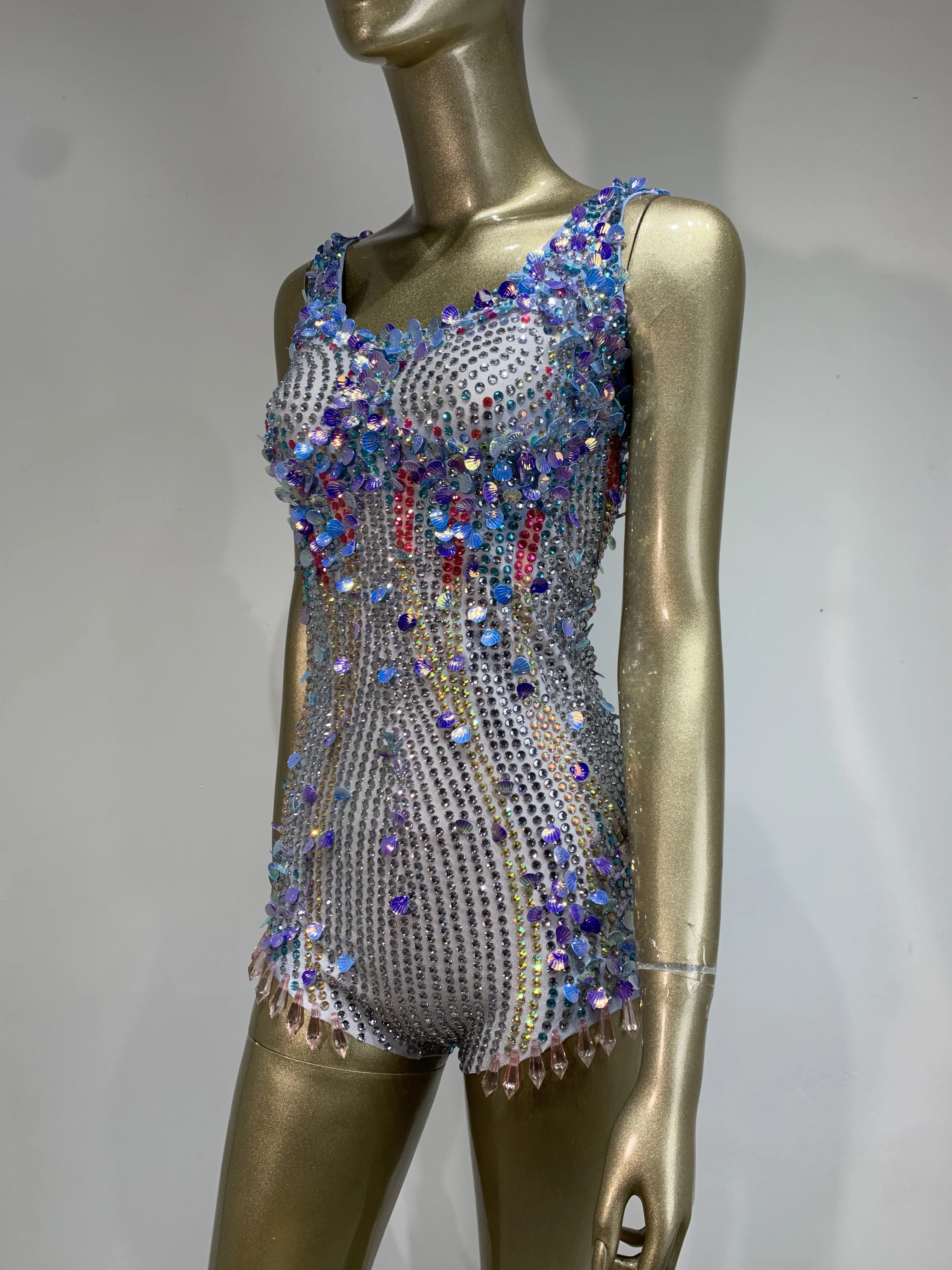 Sexy bodysuit borla casaco brilhante lantejoulas strass desempenho feminino 2024 luxo celebridade dançarino cantor roupa traje de palco