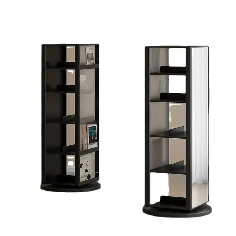 

Floor Mirror Dressing Mirror Bookshelf Integrated 360-Degree Bookcase Rotating Bookshelf