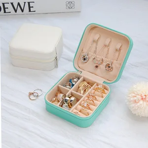 صندوق تخزين المجوهرات الجلدية المحمولة ، منظم السفر ، حافظة سحاب ، صناديق العرض ، الأقراط ، القلادة ، الخاتم ، 1 قطعة أفضل 6 قلادات دعم المبيعات - رقم 1