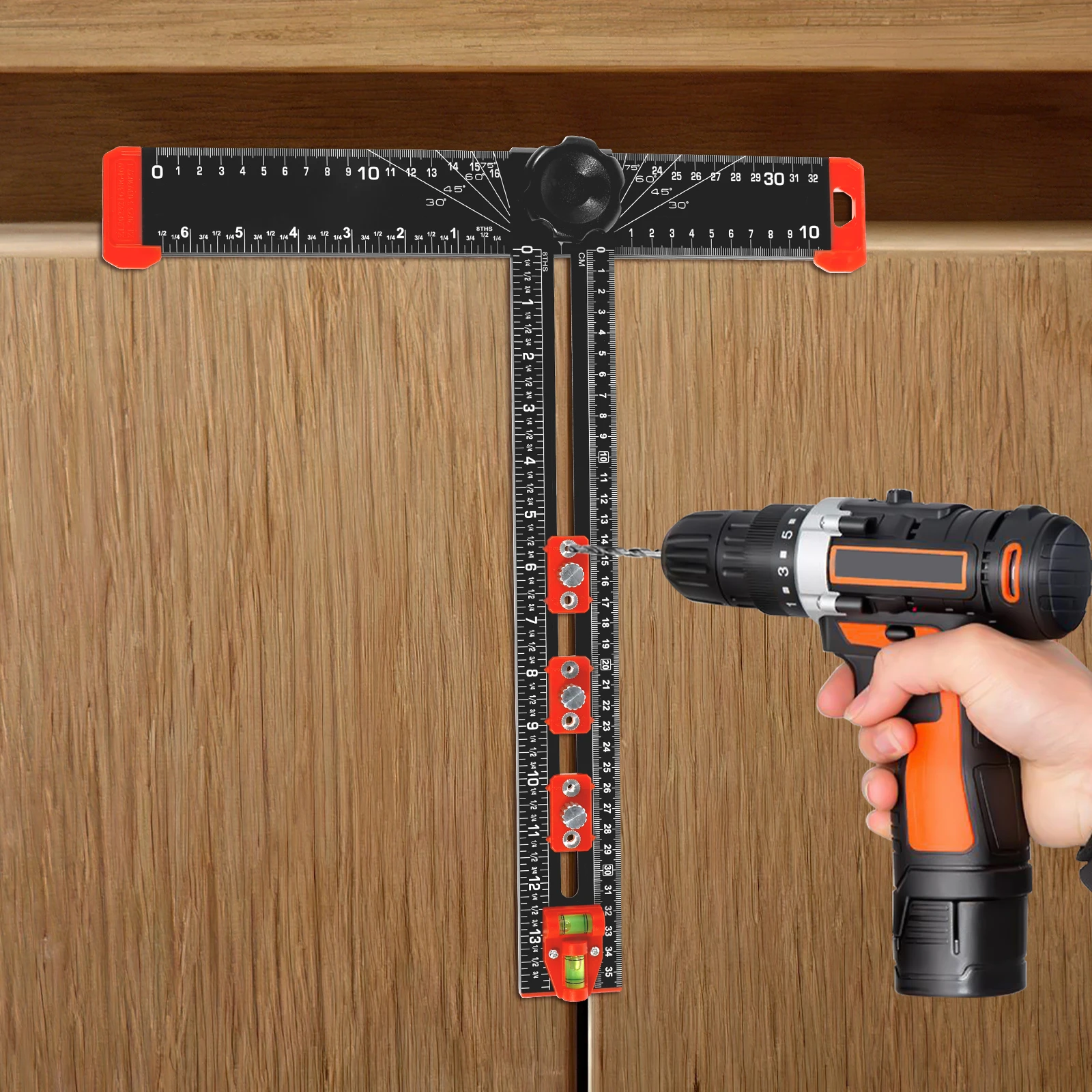 

4 in 1 Aluminum Drilling Positioning Ruler Precise Woodworking Marking Gauge Ruler With Adjustable Positioning Blocks for