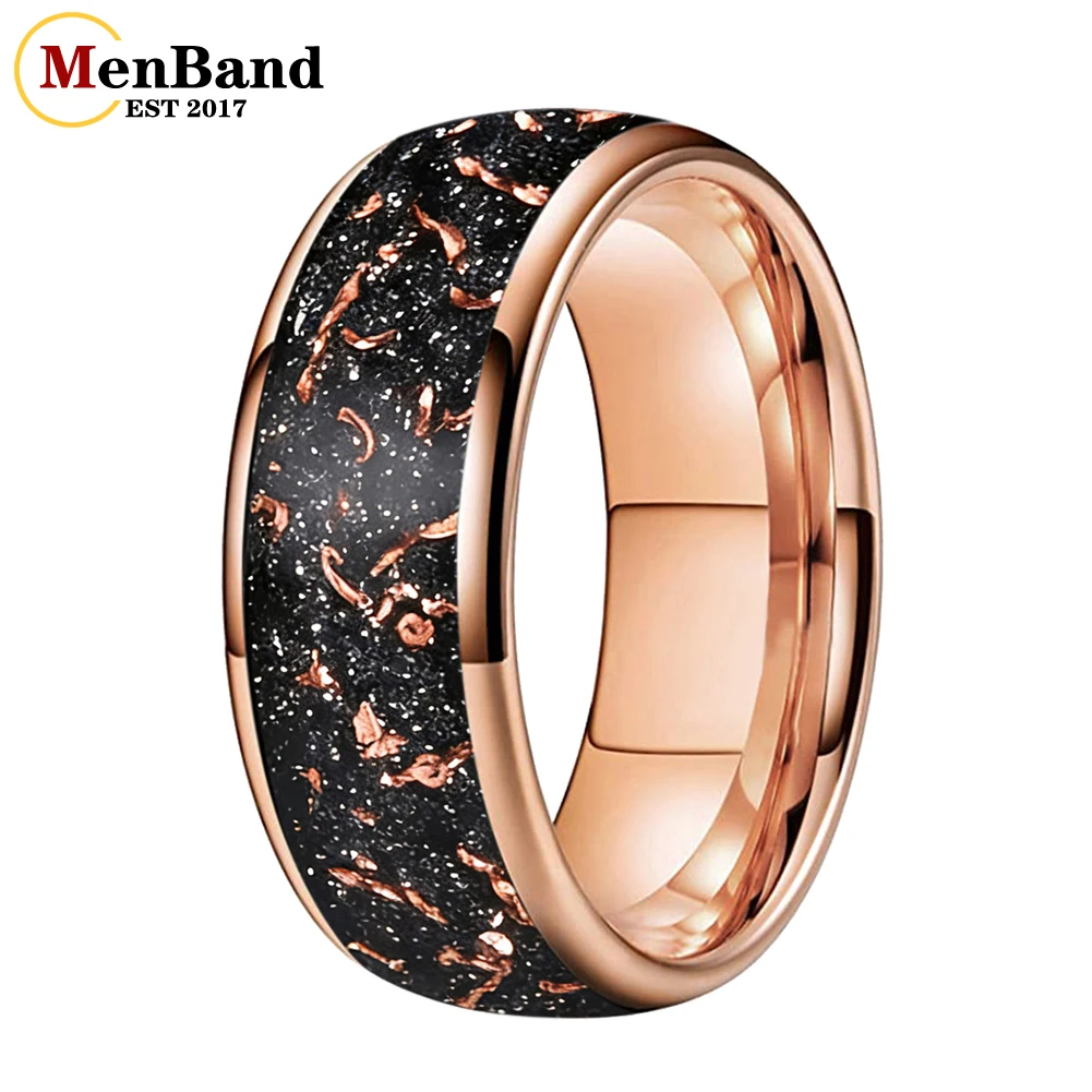 

MenBand Fashion New Arrivals 4/6/8MM Tungsten Wedding Band Ring Inlaid With Rose Gold Flake Domed Polished Comfort Fit