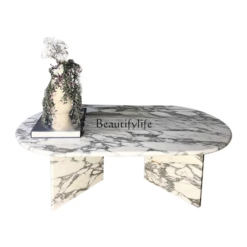 

FG40*Italian minimalist natural marble coffee table light luxury large white oval coffee table