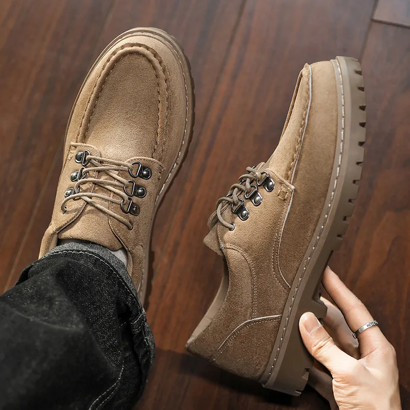 

Men's Boots Spring/Autumn New Fashion Suede Low Cut Niche Design Leather Shoes Anti Slip and Height Increasing Men's Board Shoes