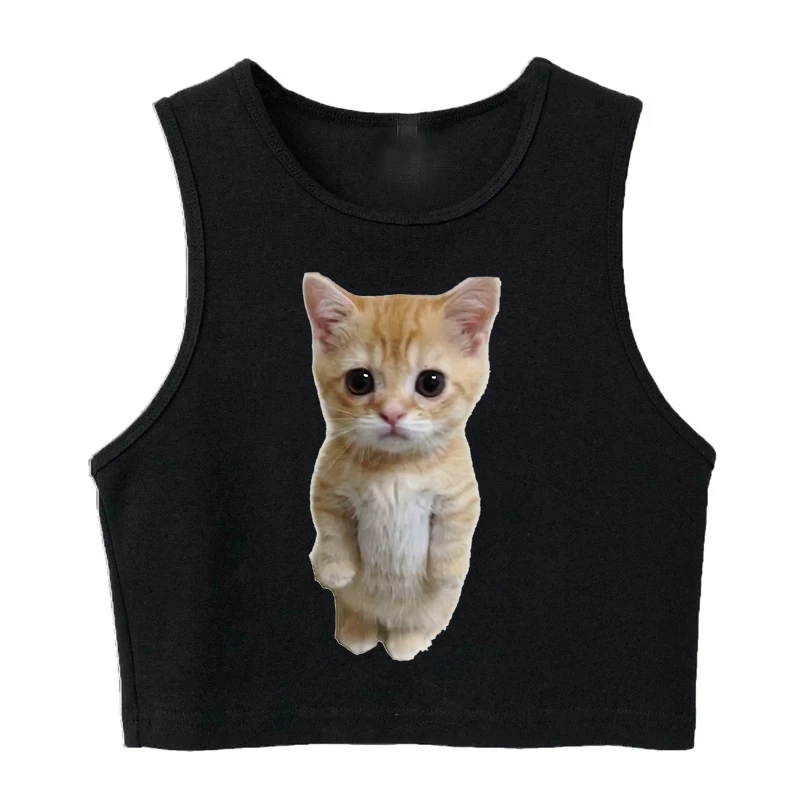 Gothic Tank Top Funny Cat T Shirt Women Crop Top Vest Women Shirt Cropped Ulzzang T-shirt 90s Tshirt Top Tee Female Shirt