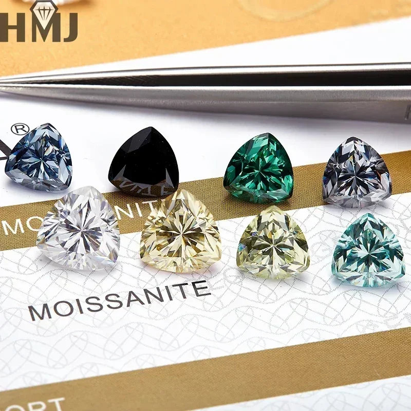 

(Never Fade) Moissanite Trillion Cut 1 Carat 6.5mm Champagne D Color Yellow Diamond Beads For Jewelry Making Customized