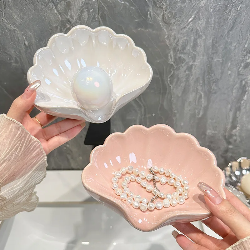 Luxury Ceramic Shell Soap Dish No Drilling Bathroom Drainage Holder