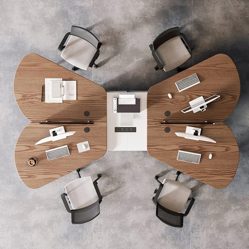 Solid wood modern simple commercial office staff special-shaped four-person table and chair combination, designer creative desk