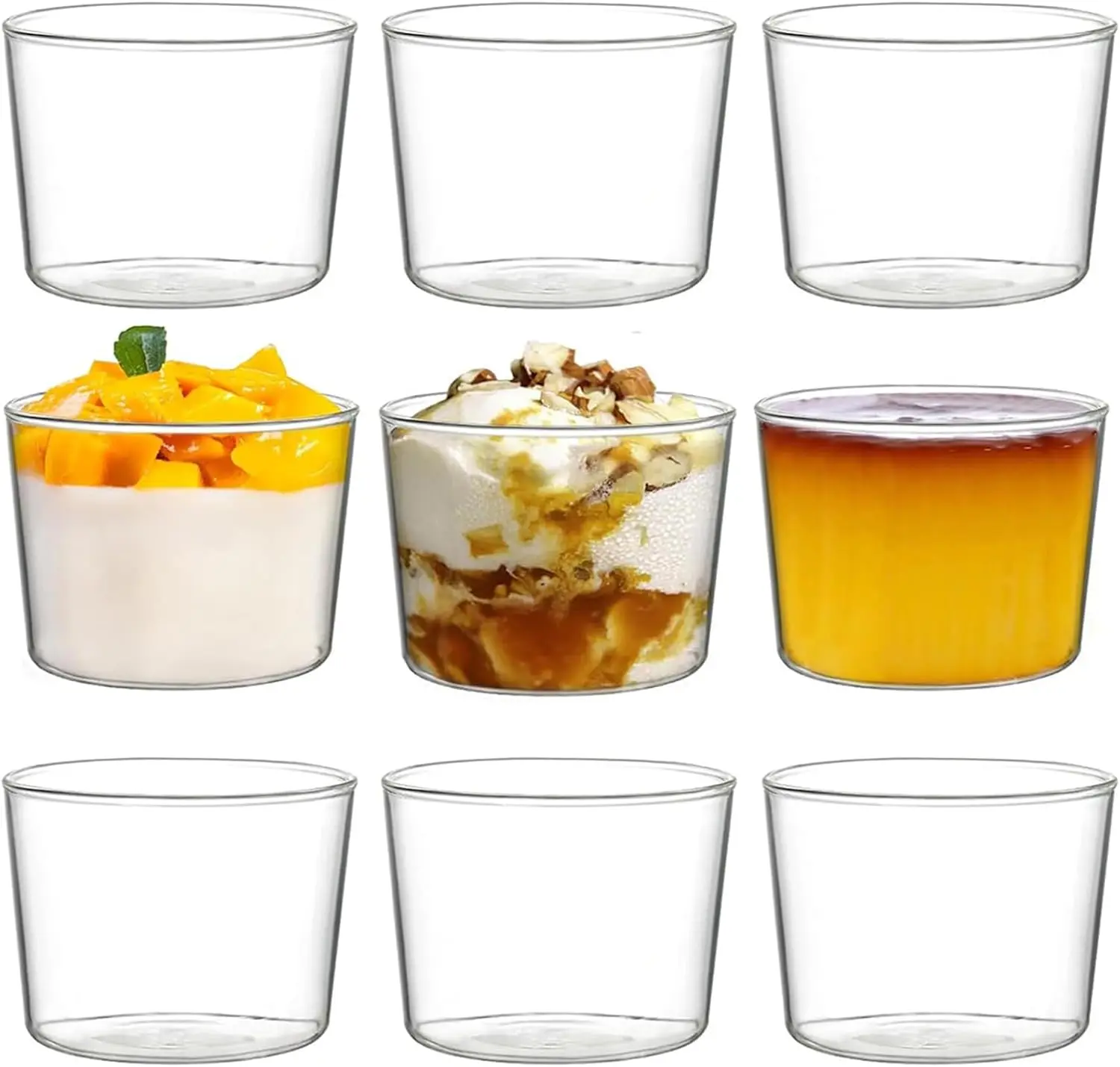 

9-Pack Small Glass Dessert Bowls, 8 Oz Clear Custard Cups for Parfait, Ice Cream, Party & Birthday Treats