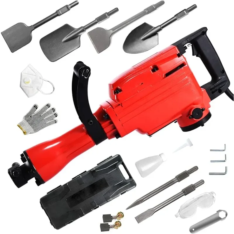 Demolition Electric Jack Hammer with 6pcs Chisel Bit Concrete Breaker Power Drills