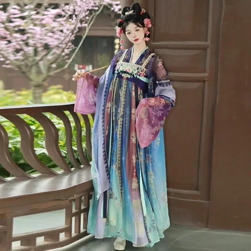 

Комплект Hanfu Ruqun с вышивкой и девятилепестковой юбкой, шарфом Pi Bo, в китайском древнем стиле, с завышенной талией, коллекция Весна-Лето 2026