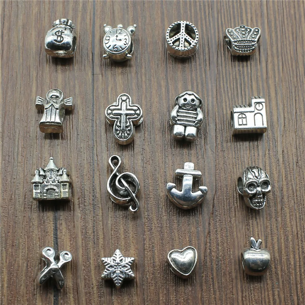 10pcs Antique Silver Color European Big Hole Beads Charm Jewelry Accessories For Bracelet Making