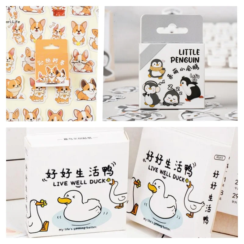 46Pcs/Box Cute animal DIY Self-adhesive sticker creative materials Waterproof stickers cartoon scrapbooking decoration materials