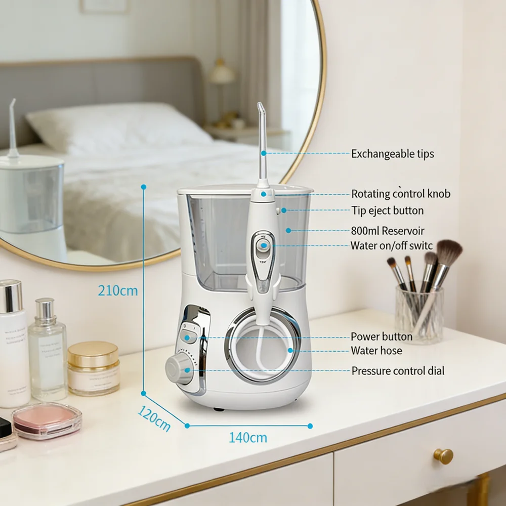 

Desktop Water Flosser 800ML Large Capacity, IPX7 Waterproof, Professional Dental Irrigation Care Essential