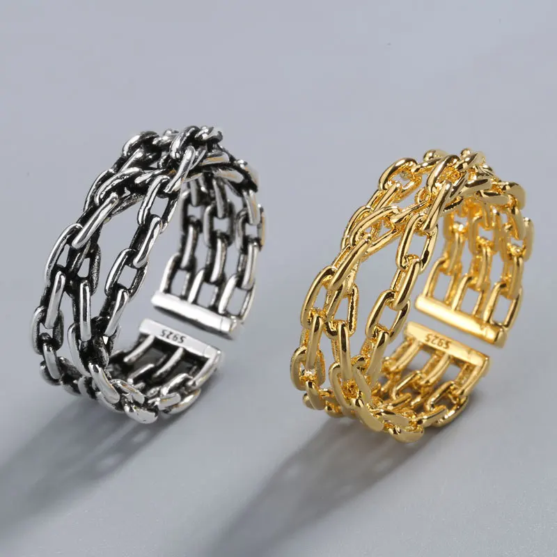 جديد خمر الشرير الفضة اللون خواتم الاصبع للنساء INS الموضة الإبداعية سلسلة النسيج هندسية اليدوية هدايا مجوهرات الحفلات