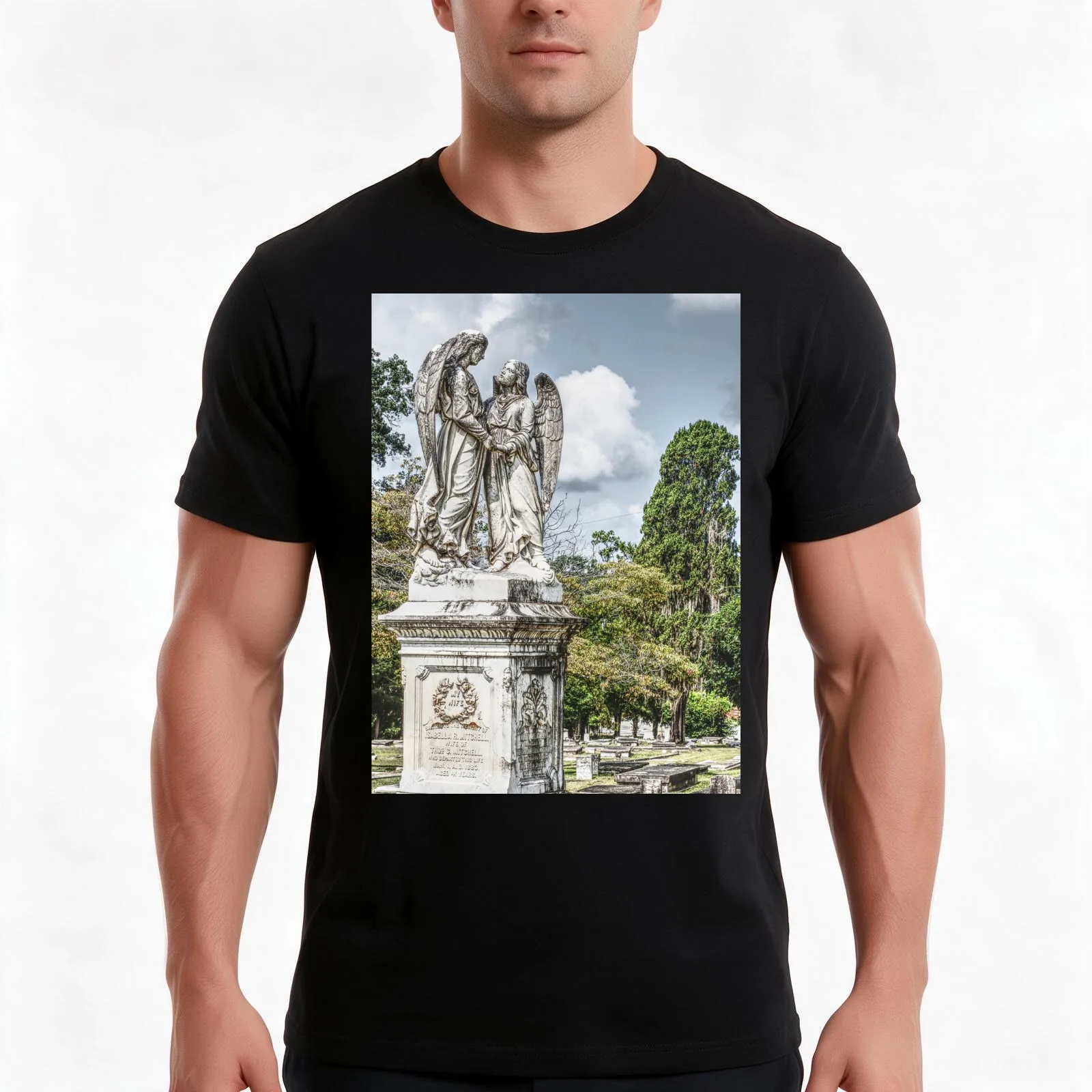 Angels standing watch over the souls of the dearly departed for all eternity T-Shirt, Summer Casual Cotton Tee, Unisex Men Women