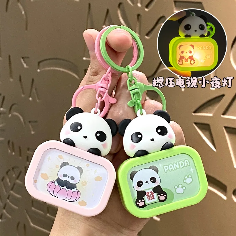 

Minso creative cartoon cute panda Luminous night light TV keychain, schoolbag pendant, exquisite car key chain pendant