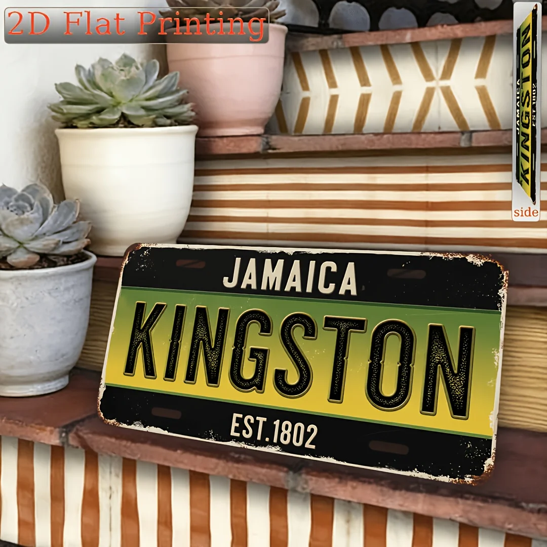 2D Flat, 1pc Kingston Jamaica Vintage City Sign Wall Decor - Retro Suitable for Decoration Suitable for Home & Office, Wood P