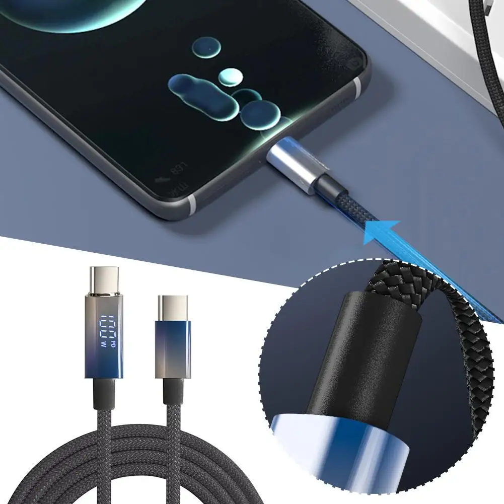 100W Digital Display Fast Charge Data Cable PD CToC Type Double Type-C Super Power Fast Transmission Mobile Phone Charging Cable