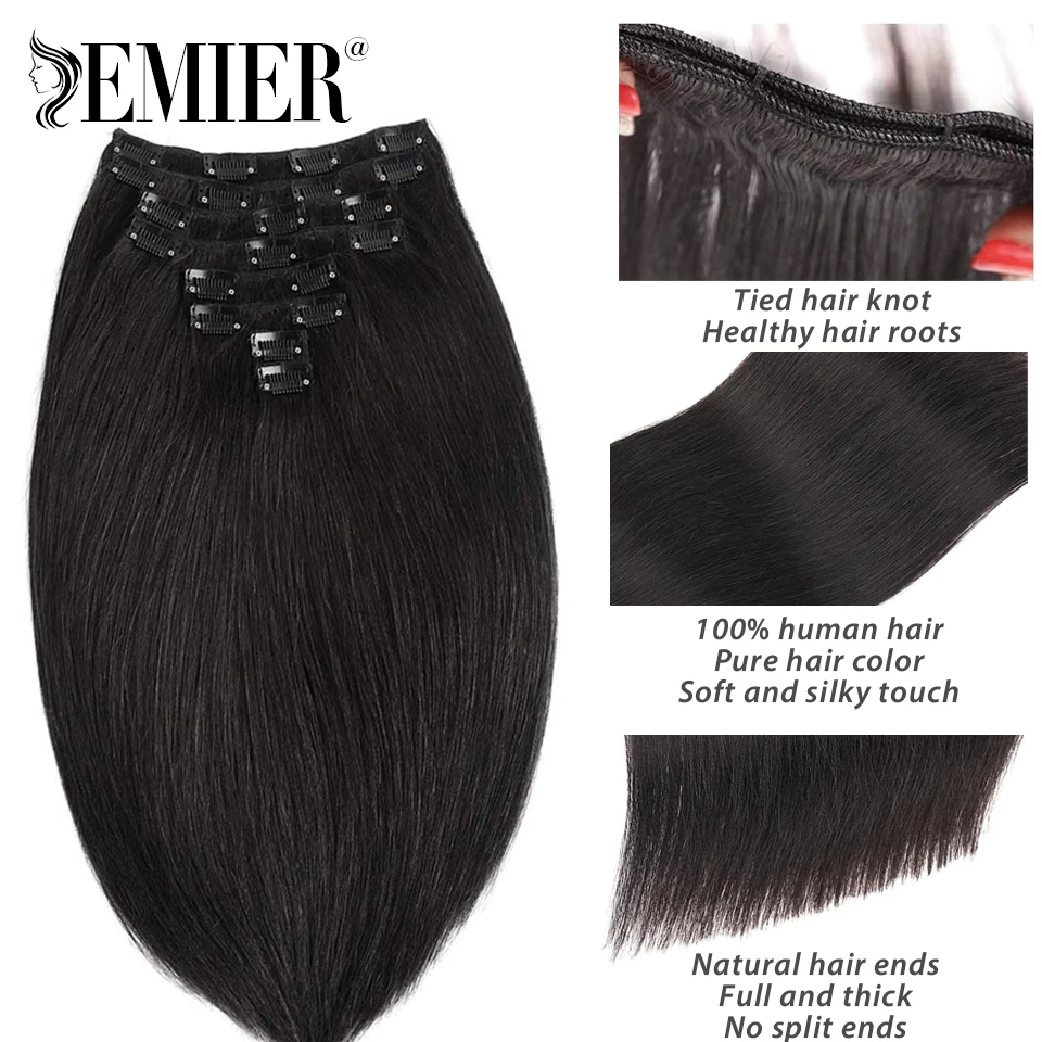 مقاطع مستقيمة في وصلات الشعر البشري البرازيلي 100% ريمي الشعر البشري 120 جرام 8 قطعة مجموعة كامل الرأس للنساء أسود بني أشقر اللون