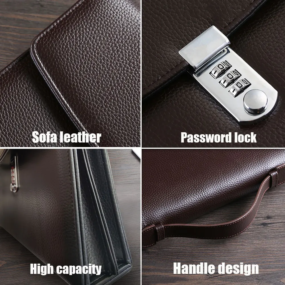 Business Briefcase with Combination Lock, Leather Manager Folder, High capacity Handbag for Business Negotiation Meeting