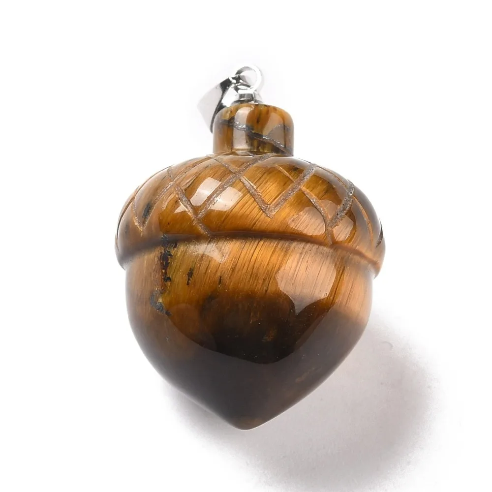 1pc  Tiger Eye Pendants with Rack Plating Brass Findings Cadmium Free Lead Free    Acorns 29x20~21mm Clasp: 5x4mm image 2