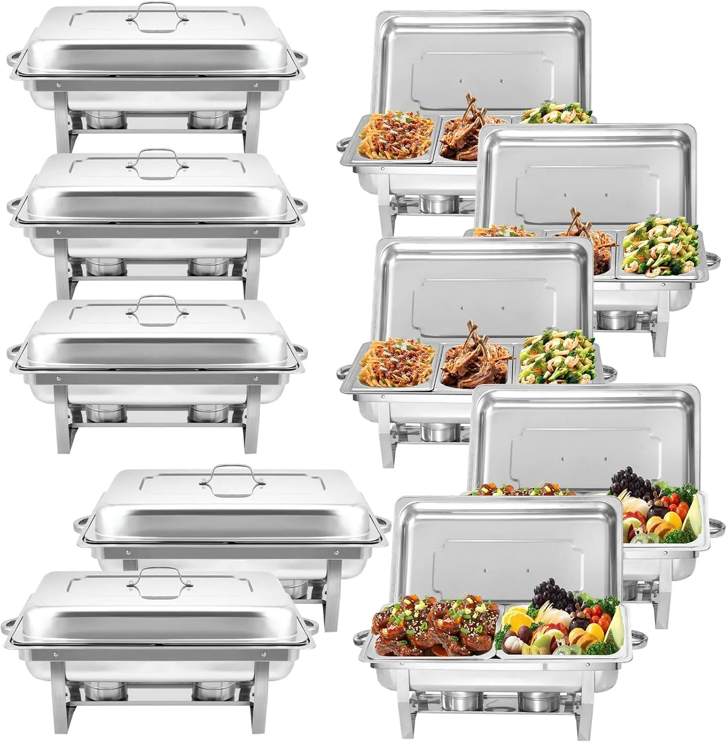 10 Pack Chafing Dish Buffet Set, Stainless Steel Catering Food Warmer For Banquet, Parties, Wedding (6 Packs 8Qt 1/3 Pan + 4