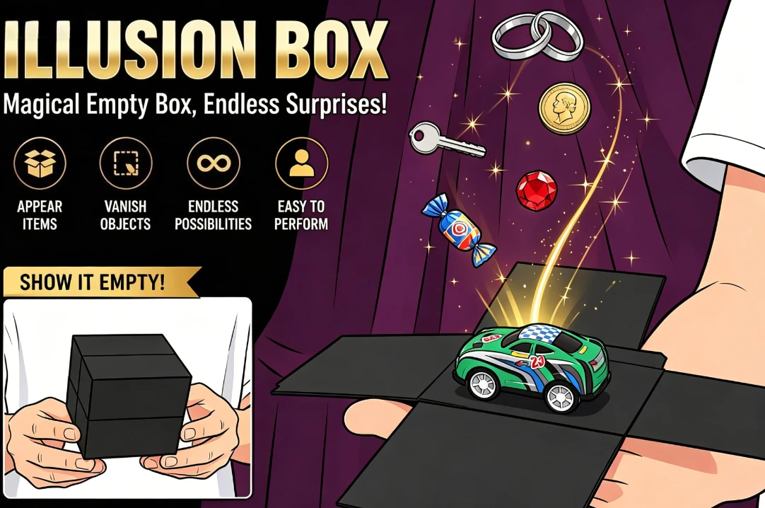 

Illusion Box Magic Trick Set Foldable Cube Surprise Box for Vanishing & Appearing Small Objects, Includes Mini Car, Easy Stage